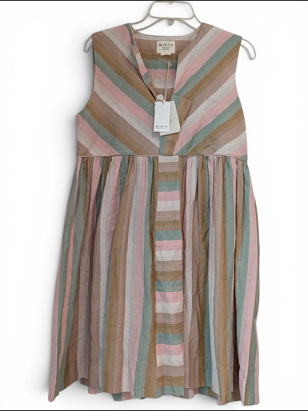 Mirth 100% Cotton Sleeveless Midi Dress in Pastel Stripes NWT